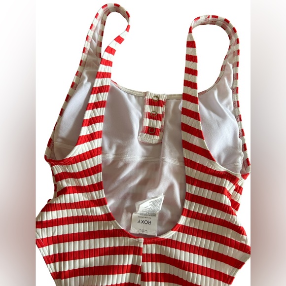 ROXY Hello July one piece red white stripes swimsuit high cut cheeky bottom NWT - Picture 7 of 9